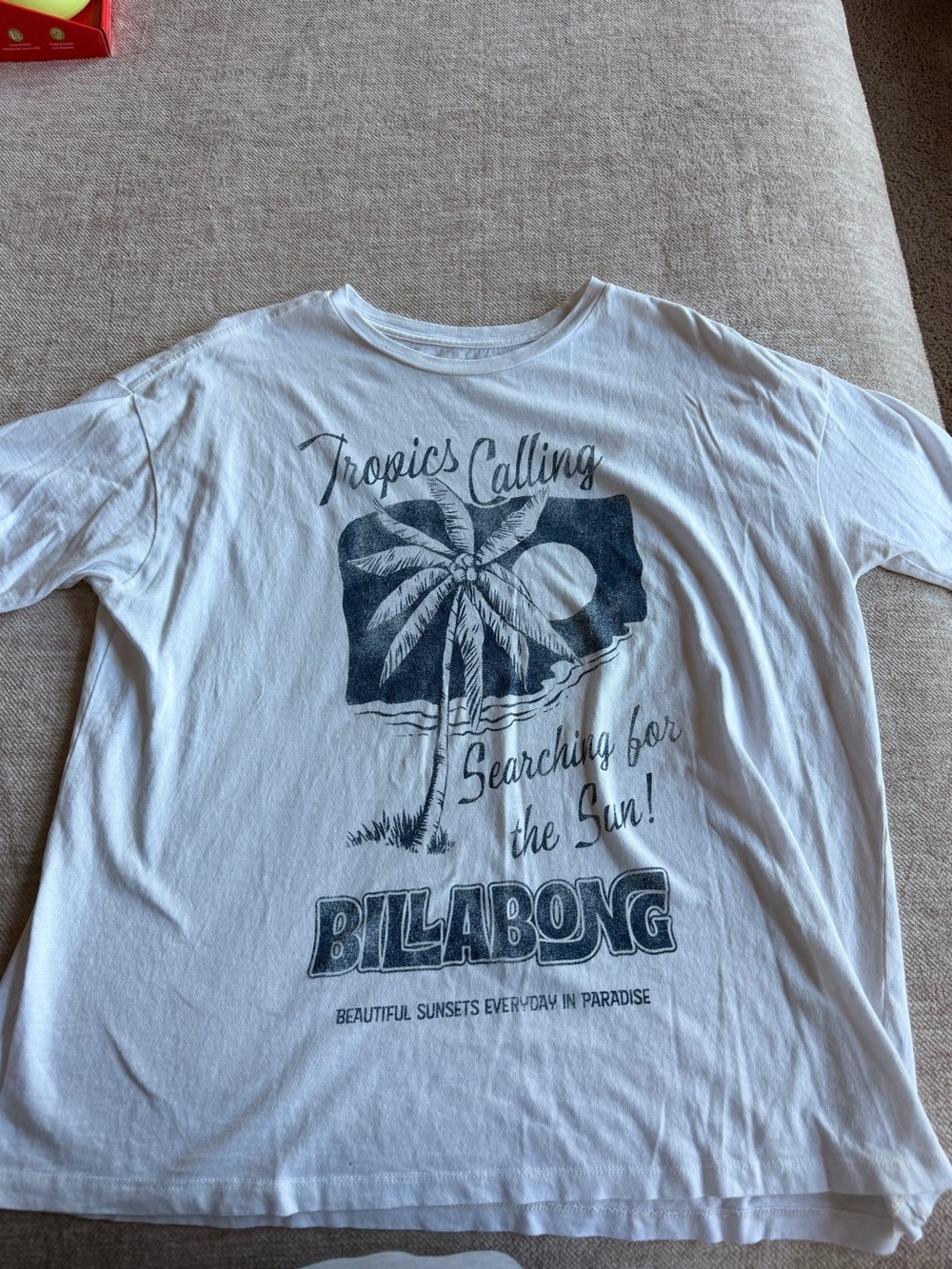 Billabong White Tee with Navy Tropical Graphic